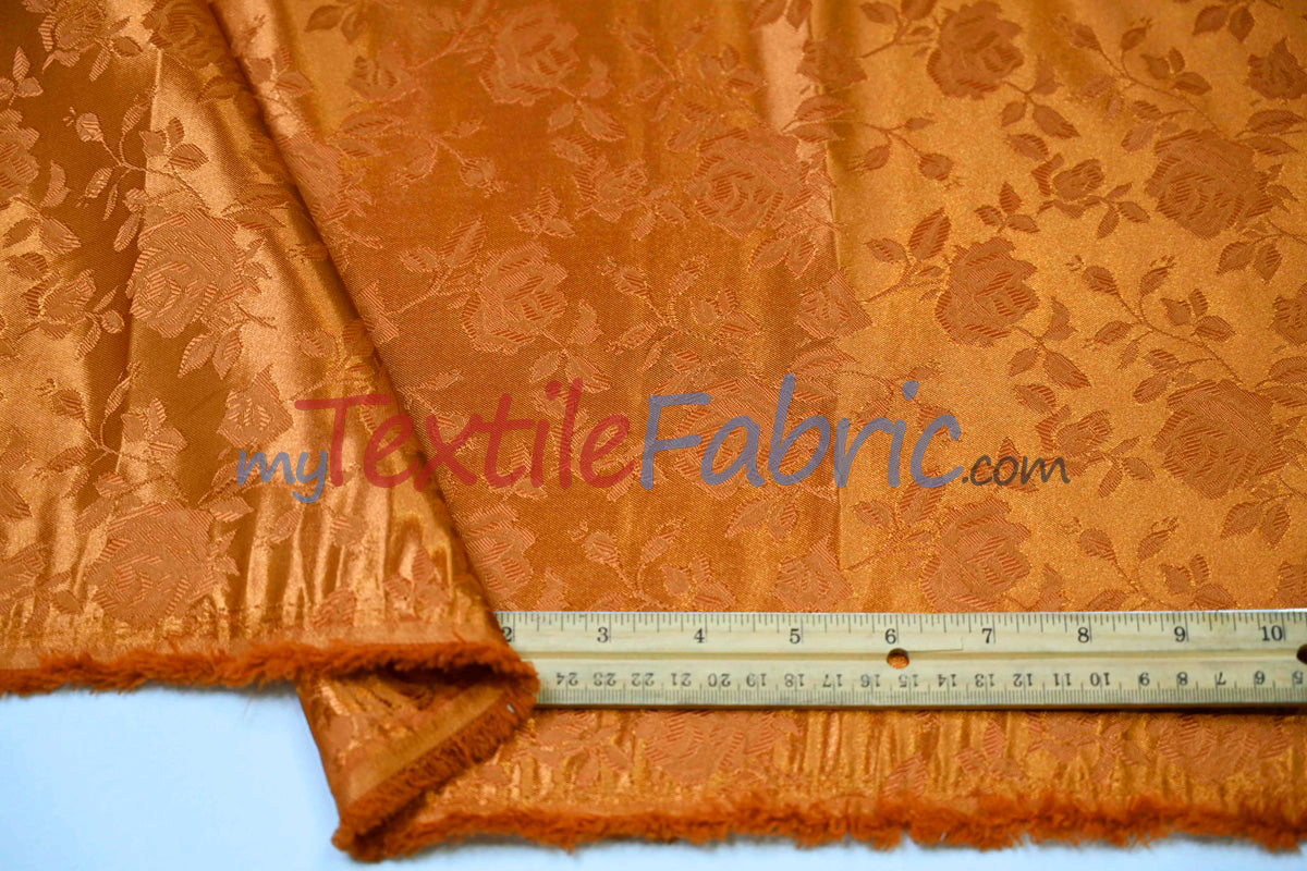 Satin Flower Brocade Polyester Fabric - Tone On Tone Embossed Floral, 58/60" Width (1 Yard)