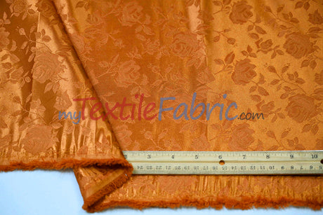 Satin Flower Brocade Polyester Fabric - Tone On Tone Embossed Floral, 58/60" Width (1 Yard)