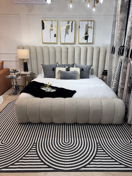 TOV 305 Polypropylene Fabric - Black & Ivory Geometric, Indoor/Outdoor Rug, Organic Live Edge (1 Piece)