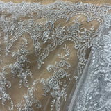 Embroidered Bridal Lace Ivory Silver