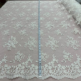 1 Yard Corded Bridal Lace Fabric Embroidered on 100% Polyester Net Mesh – Silver – 53"