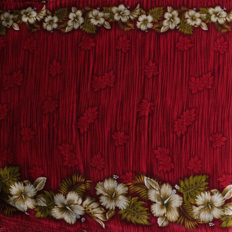 Cotton Barkcloth Hibiscus Palm Double Border Fabric