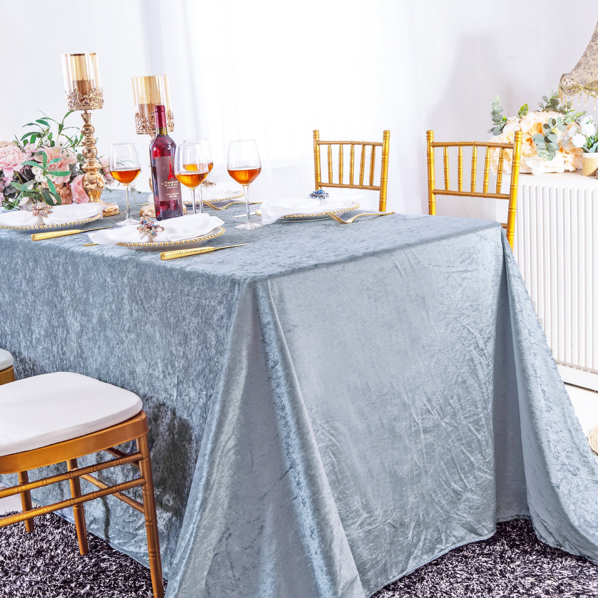 Crushed Velvet Rectangular Tablecloth 90x132 Dusty Blue
