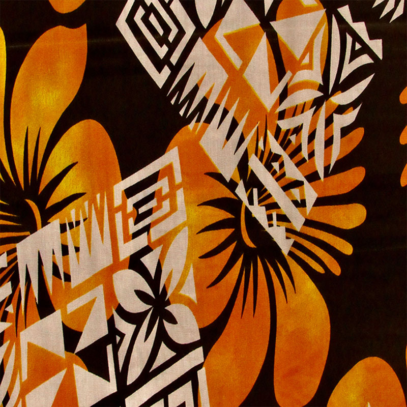 Hibiscus Geometric Floral Design Rayon Fabric - Red, Blue & Yellow, Orange, Purple, Gray, Orange & Pastel Blue, 45" Width (1 Yard)