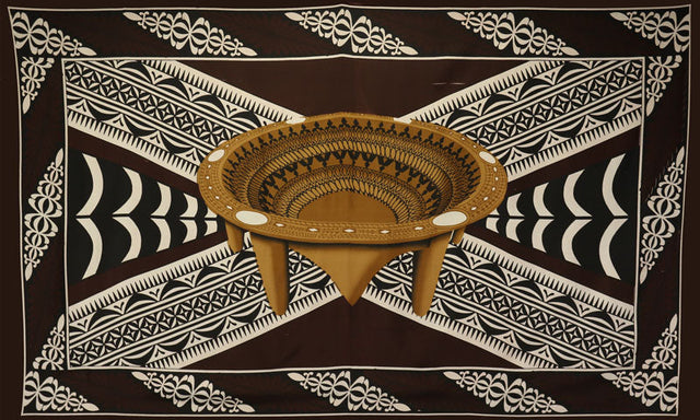 Kingdom Of Tonga Kava Bowl All Around Border Crossing Pattern Sarong Polyester Fabric - Vibrant Colors, 72" L X 45" W (1 Piece)