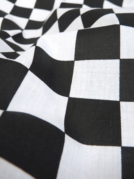 Poly Cotton Printed Square Checkered Fabric Royal White
