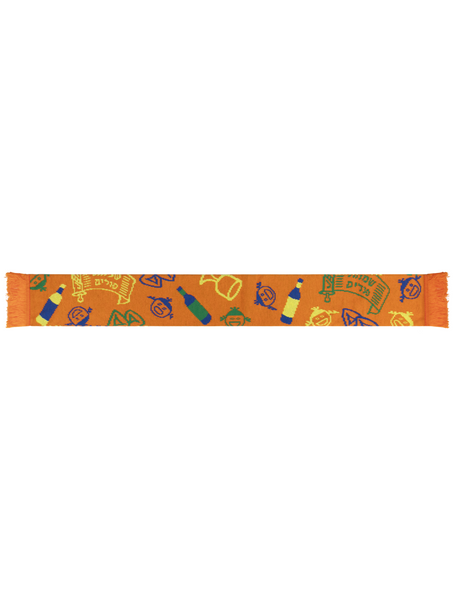 Purim holiday print scarf with Jewish symbols and text