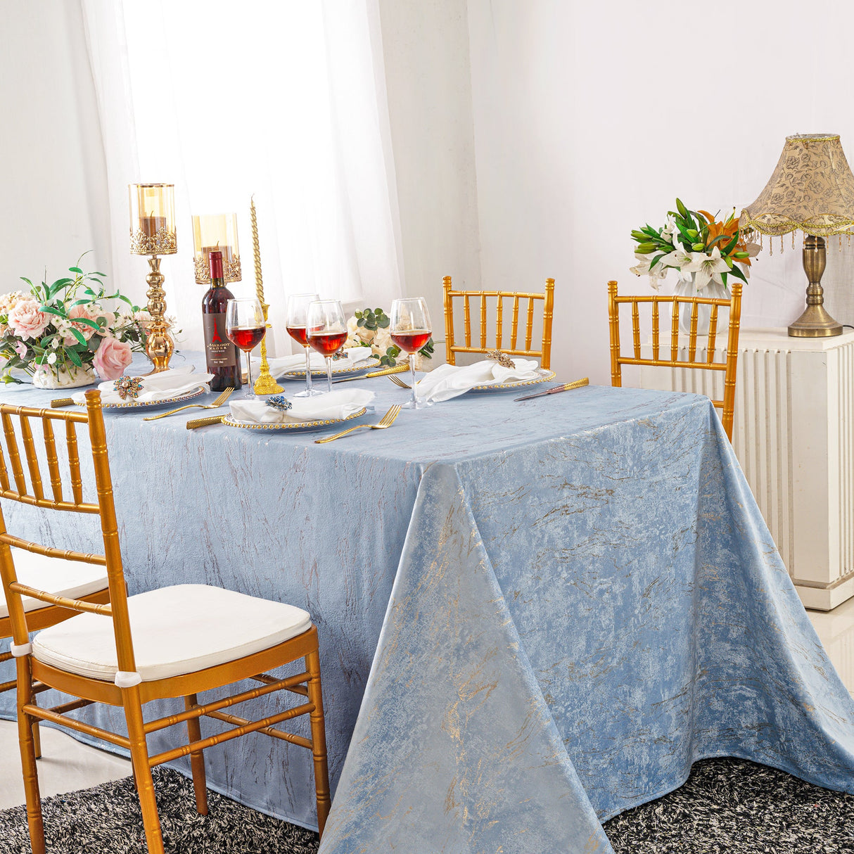 Seamless Rectangular Gilded Marble Holland Velvet Tablecloth