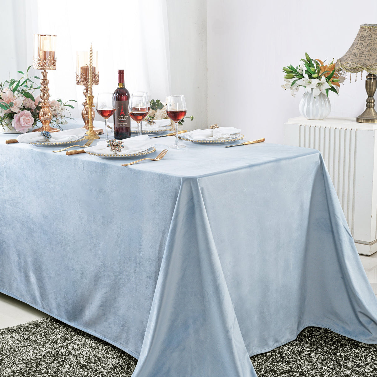 Rectangular Velvet Tablecloth 90x132 Dusty Blue
