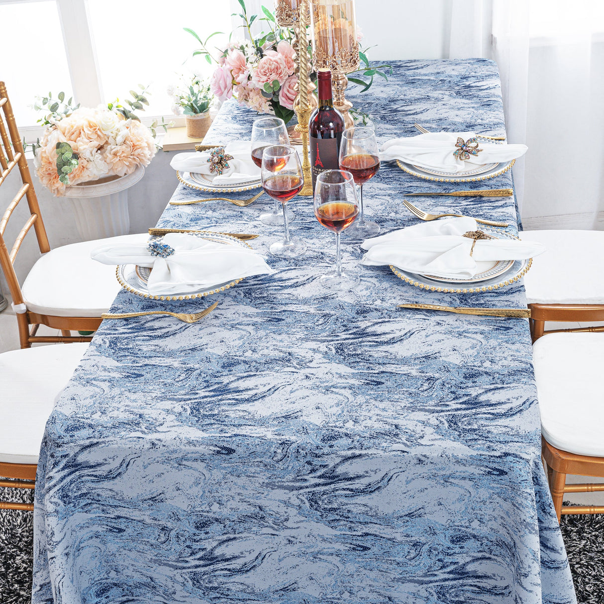 Rectangular Mirage Jacquard Polyester Tablecloth 90x156 Dusty Blue
