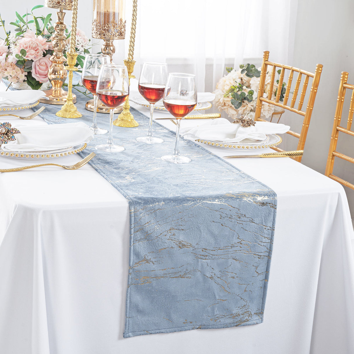 Velvet Table Runner 13x108 Dusty Blue