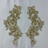 1 Pair 9" x 3" Each Side Beaded & Corded Floral Lace Applique Organza