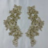 1 Pair 9" x 3" Each Side Beaded & Corded Floral Lace Applique Organza