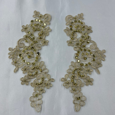 Beaded Corded Floral Lace Applique Pair