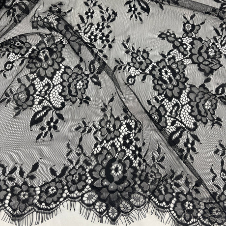 3 Yards Chantilly Embroidered Lace Fabric with Eyelash Scallop