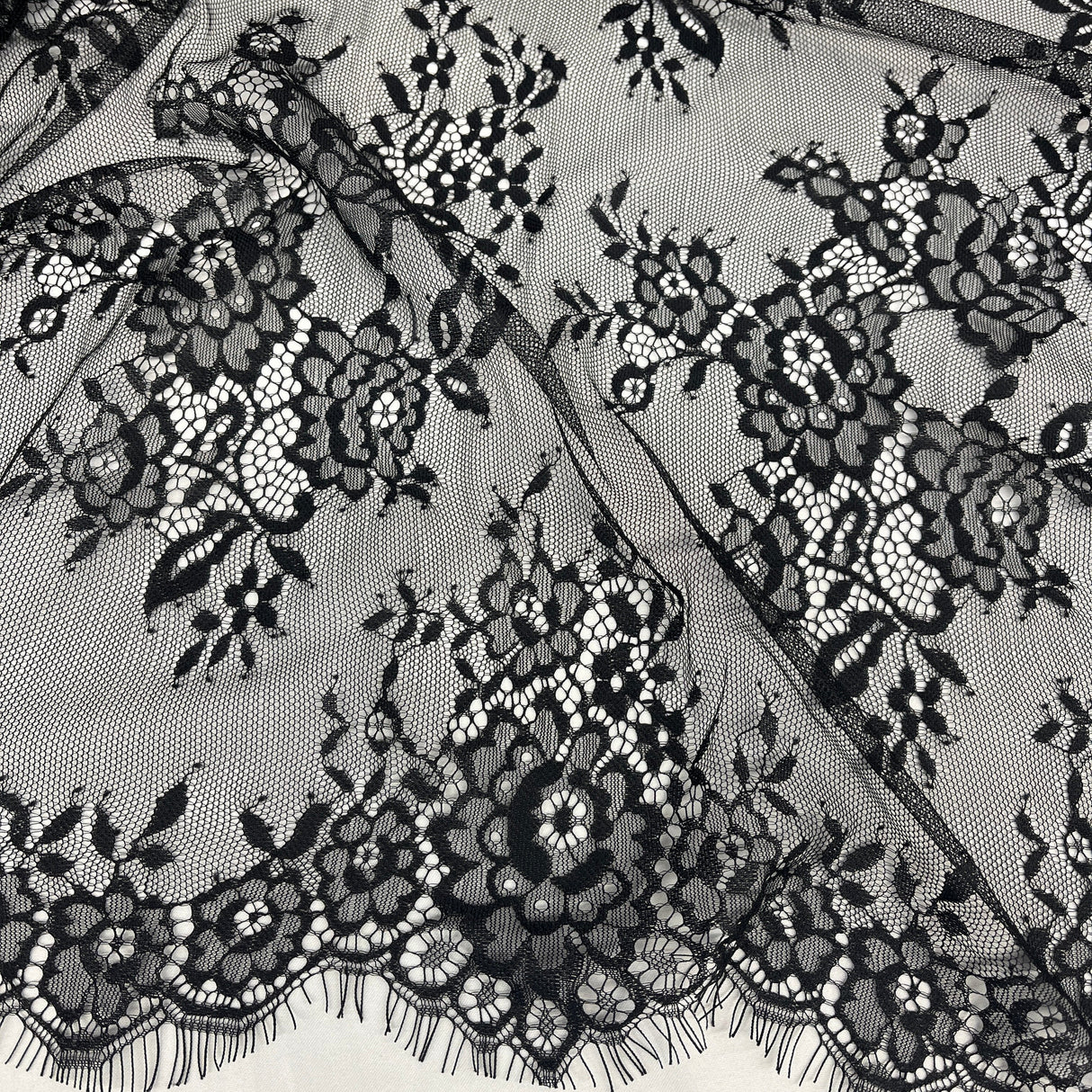 Embroidered Lace Fabric with Eyelash Scallop