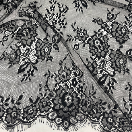 Embroidered Lace Fabric with Eyelash Scallop