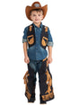 Kids black cowboy costume with vest and fringed chaps