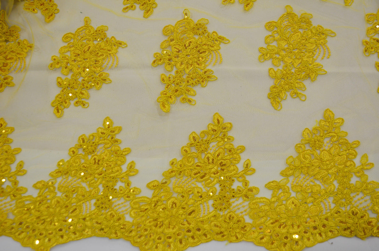 Camilla Embroidery Polyester Fabric - Flower Embroidery With Sequins, Sheer Bridal Lace, 52" Width (1 Yard)