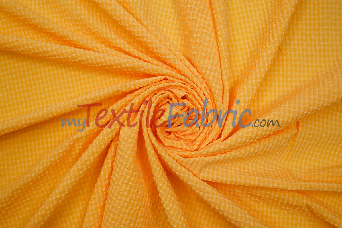 Gingham Seersucker 100 Percent Polyester Fabric - Yellow, Apricot, Pink Gingham Pattern, 57/59" Width (1 Yard)
