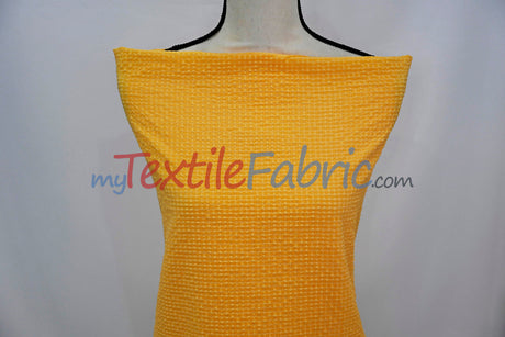 Gingham Seersucker 100 Percent Polyester Fabric - Yellow, Apricot, Pink Gingham Pattern, 57/59" Width (1 Yard)