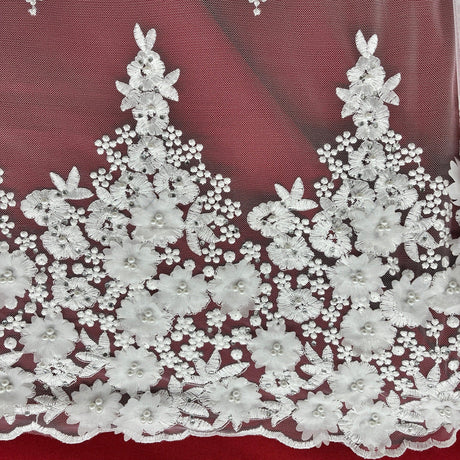 Beaded 3D Floral Lace Fabric