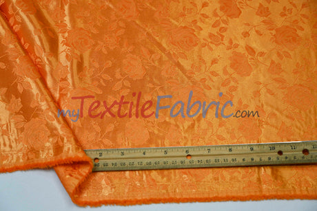 Satin Flower Brocade Polyester Fabric - Tone On Tone Embossed Floral, 58/60" Width (1 Yard)