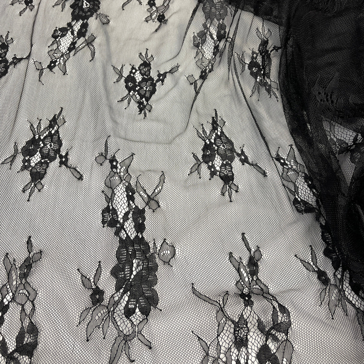 Embroidered Chantilly Lace Fabric with Eyelash Scallop