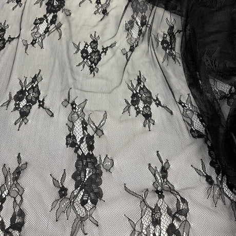 Embroidered Chantilly Lace Fabric with Eyelash Scallop