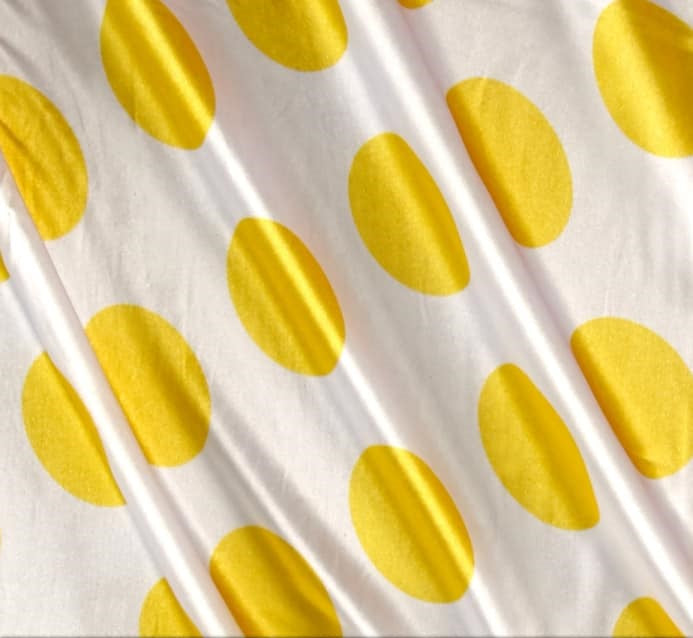 1/2″ half inch Yellow Polka Dot on White Background Satin Fabric