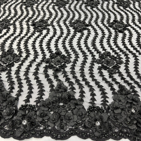 Beaded 3D Floral Lace Mesh