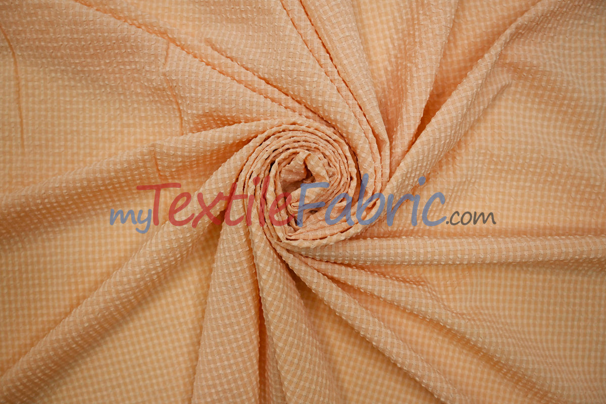 Gingham Seersucker 100 Percent Polyester Fabric - Yellow, Apricot, Pink Gingham Pattern, 57/59" Width (1 Yard)