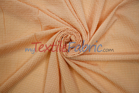 Gingham Seersucker 100 Percent Polyester Fabric - Yellow, Apricot, Pink Gingham Pattern, 57/59" Width (1 Yard)