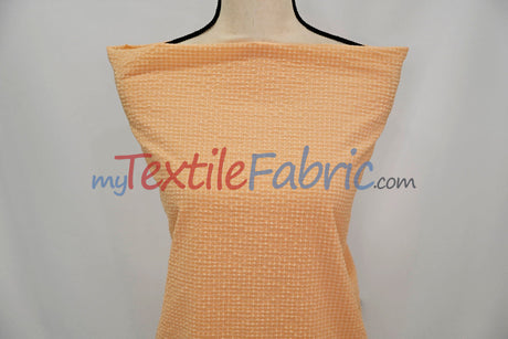 Gingham Seersucker 100 Percent Polyester Fabric - Yellow, Apricot, Pink Gingham Pattern, 57/59" Width (1 Yard)