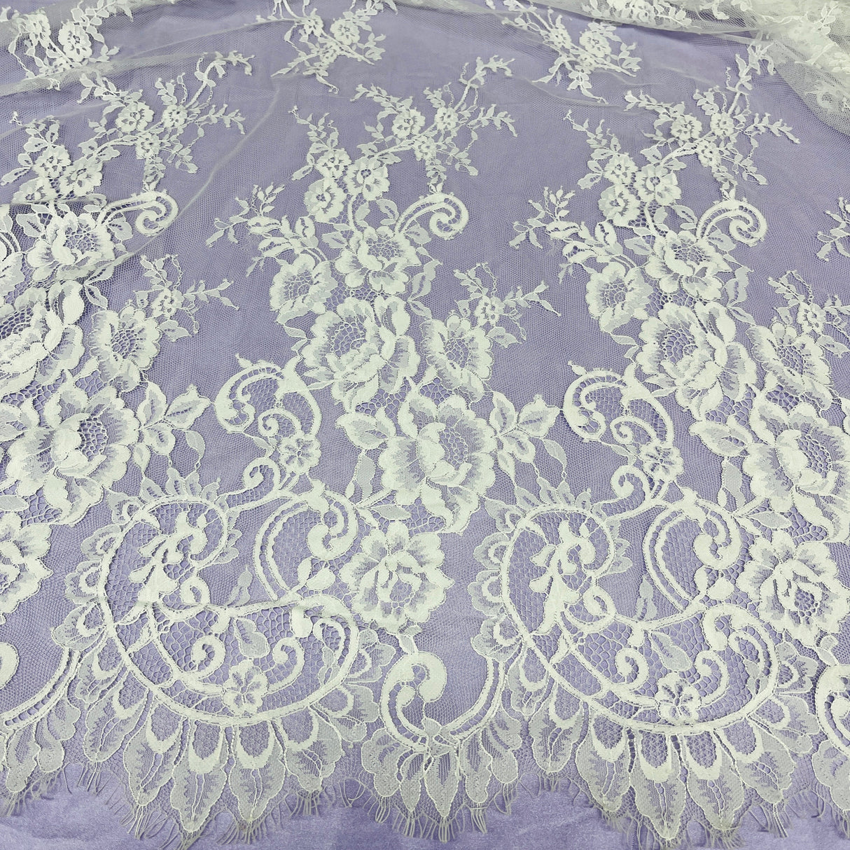 Embroidered Lace Fabric with Eyelash Scallop
