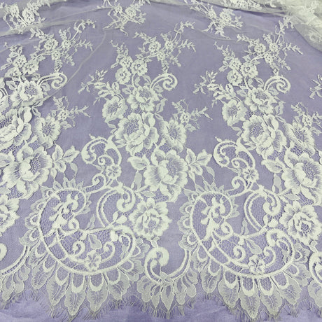 Embroidered Lace Fabric with Eyelash Scallop