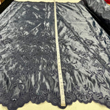 Beaded Bridal Lace Fabric - 100 Percent Polyester Satin, Floral Embroidery, 54" Width (1 Yard)