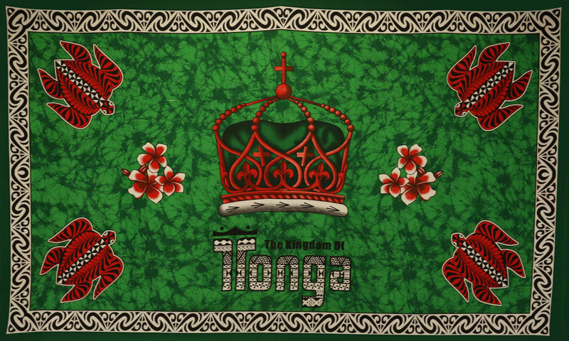 Kingdom Of Tonga Crown Turtle Plumeria Polyester Fabric - Multi Color Crown Turtle Plumeria Pattern, 72" L X 45" W (1 Piece)