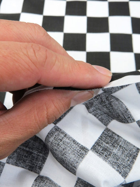 Poly Cotton Printed Square Checkered Fabric Royal White