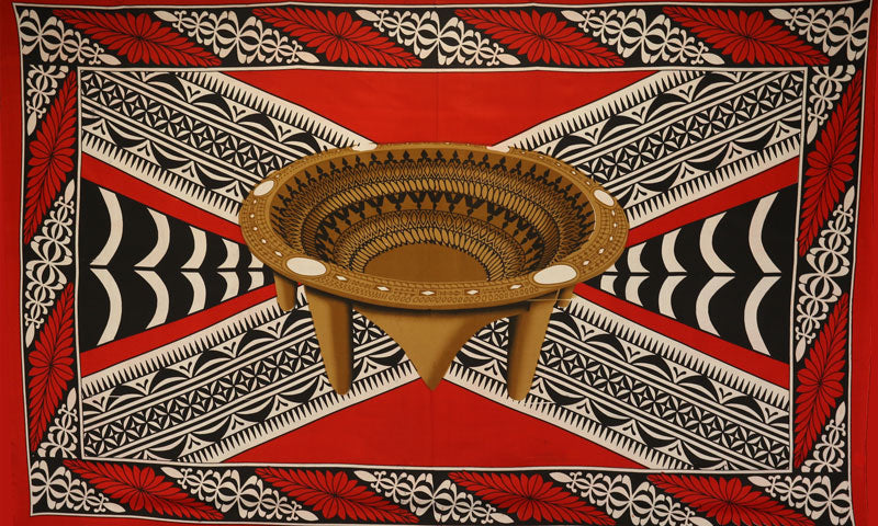 Kingdom Of Tonga Polyester Fabric - Kava Bowl All Around Border Crossing Pattern, 72" L X 45" W (1 Piece)