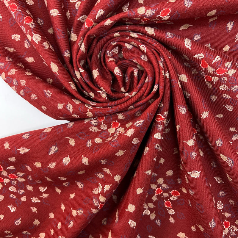 Acrylic Twill Printed Red Beige Floral Fabric