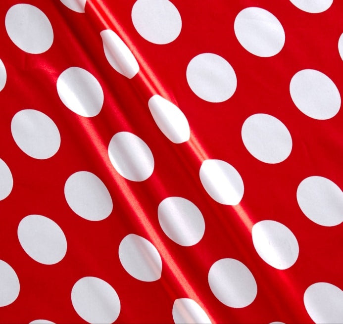 1/2″ half inch White Polka Dot on Red Background Satin Fabric