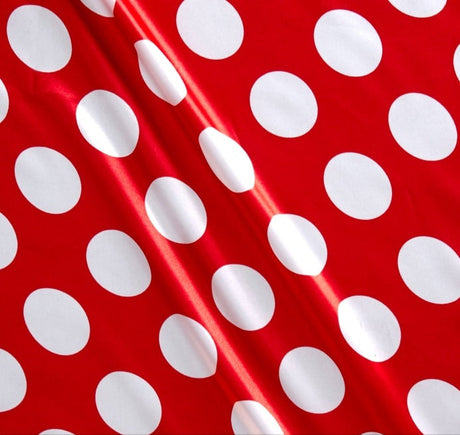 1/2″ half inch White Polka Dot on Red Background Satin Fabric