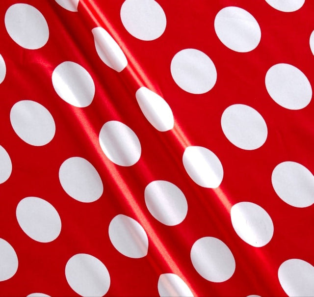 1/2″ half inch White Polka Dot on Red Background Satin Fabric