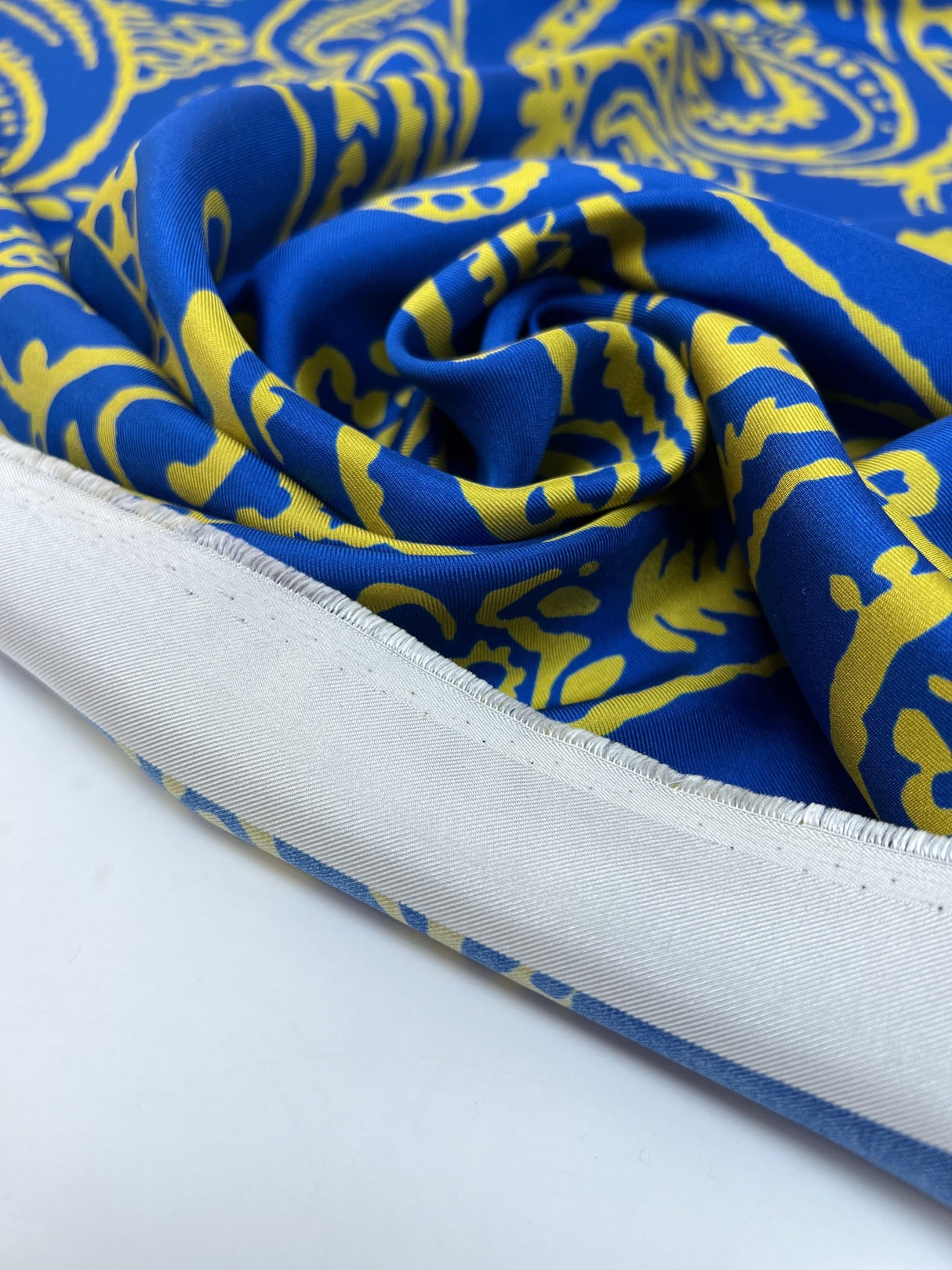 Silk Twill Printed Abstract Yellow Blue