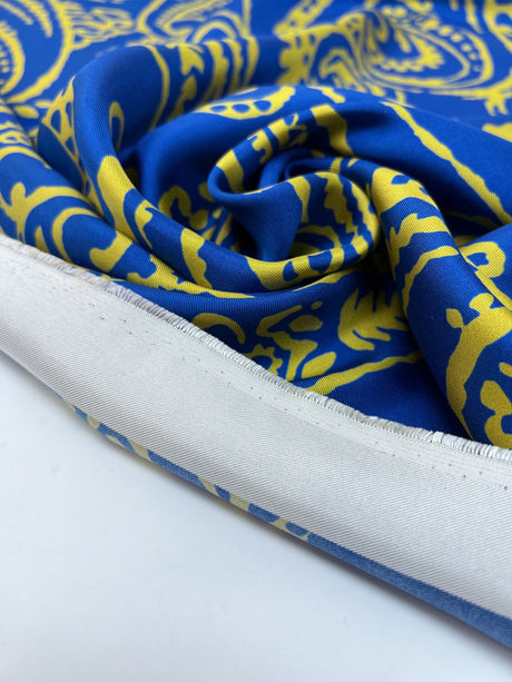 Silk Twill Printed Abstract Yellow Blue