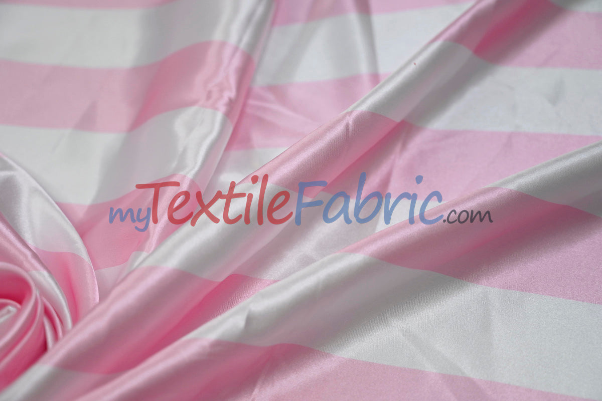 Stripe Satin Charmeuse Polyester Fabric - 2" Stripe, Multiple Colors, 58/60" Width (1 Yard)
