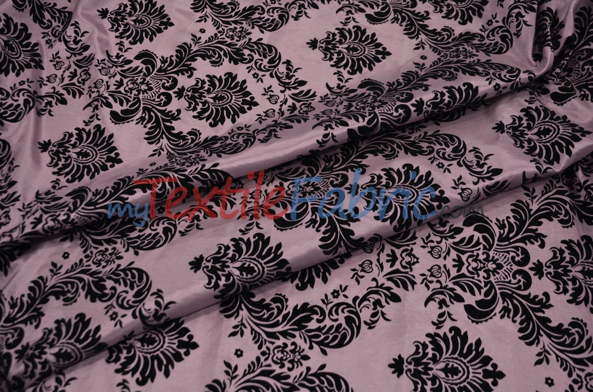 Damask Flocking Taffeta Fabric - Flocking Velvet Damask, 58/60" Width (1 Yard)