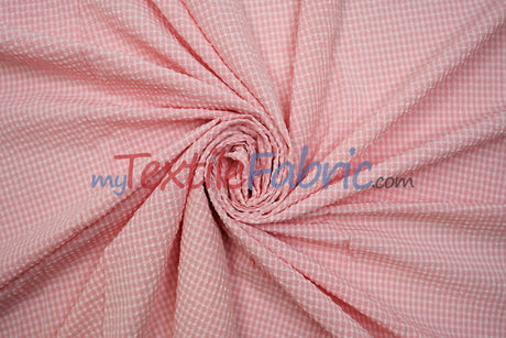 Gingham Seersucker 100 Percent Polyester Fabric - Yellow, Apricot, Pink Gingham Pattern, 57/59" Width (1 Yard)