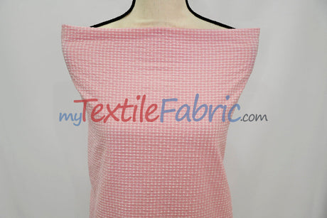 Gingham Seersucker 100 Percent Polyester Fabric - Yellow, Apricot, Pink Gingham Pattern, 57/59" Width (1 Yard)
